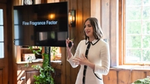 Noemie Lottiau, Fragrance Design Leader globally for Axe deodorants and skin cleansing products, in a black and white dress.
