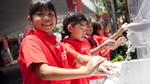 Schoolchildren washing their hands