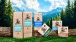 A display of Dr Squatch deodorants on a woodland background.