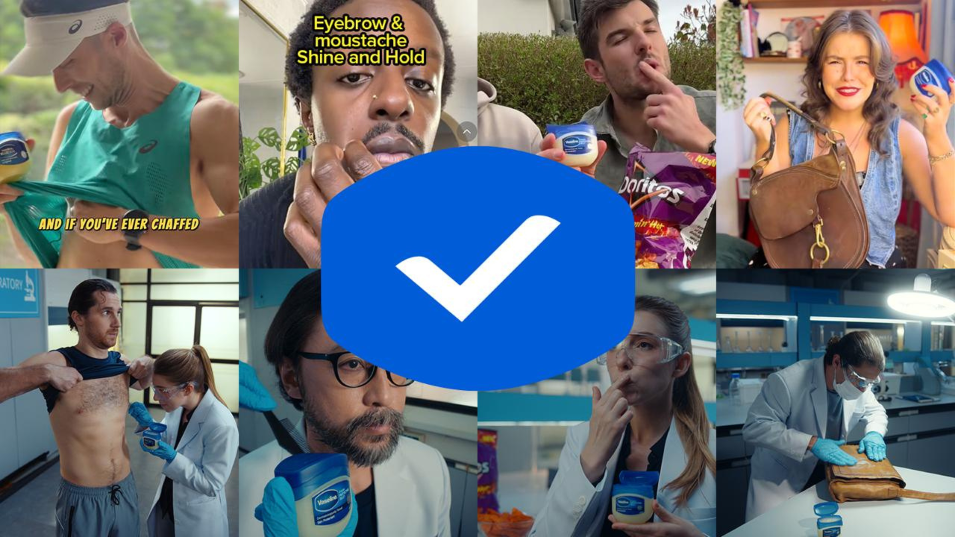 Composite image highlighting the case studies put to the test by the Vaseline Verified campaign