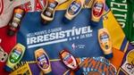 A selection of flavoured mayo squeeze bottles featuring NBA team logos are photographed against matching basketball shirts in celebration of Hellmann’s NBA collaboration