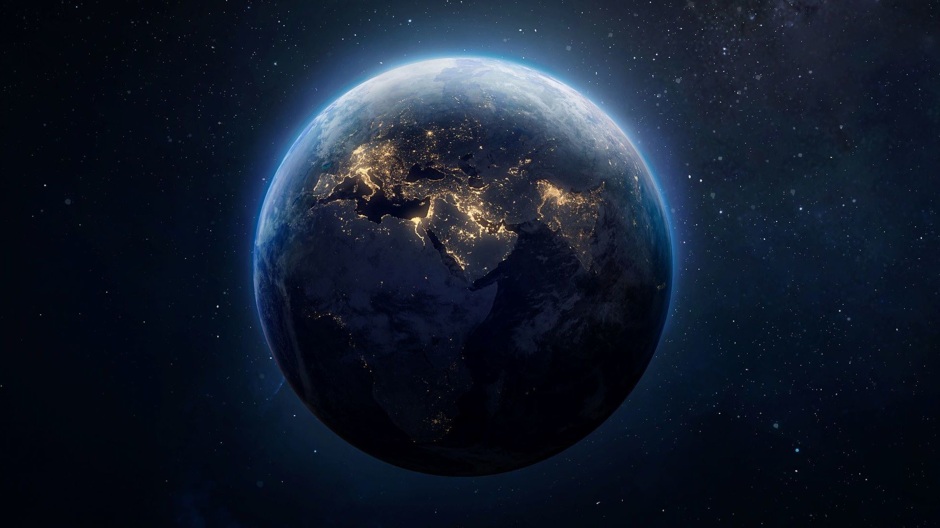 A photo of the earth at night taken from space.