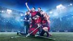 Footballers celebrating. Some are using crutches. Their shirts feature the logo of Unilever’s Clear anti-dandruff shampoo