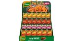 A display of Knorr Fast & Flavourful cooking paste on a stand featuring jars of Chicken, Beef, and Vegetable Seasoning. The top of the stand shows pasta being seasoned with Knorr and a 'NEW' label. The bottom has a green background with the Knorr logo and 'try now!' next to a spoonful of seasoned food.