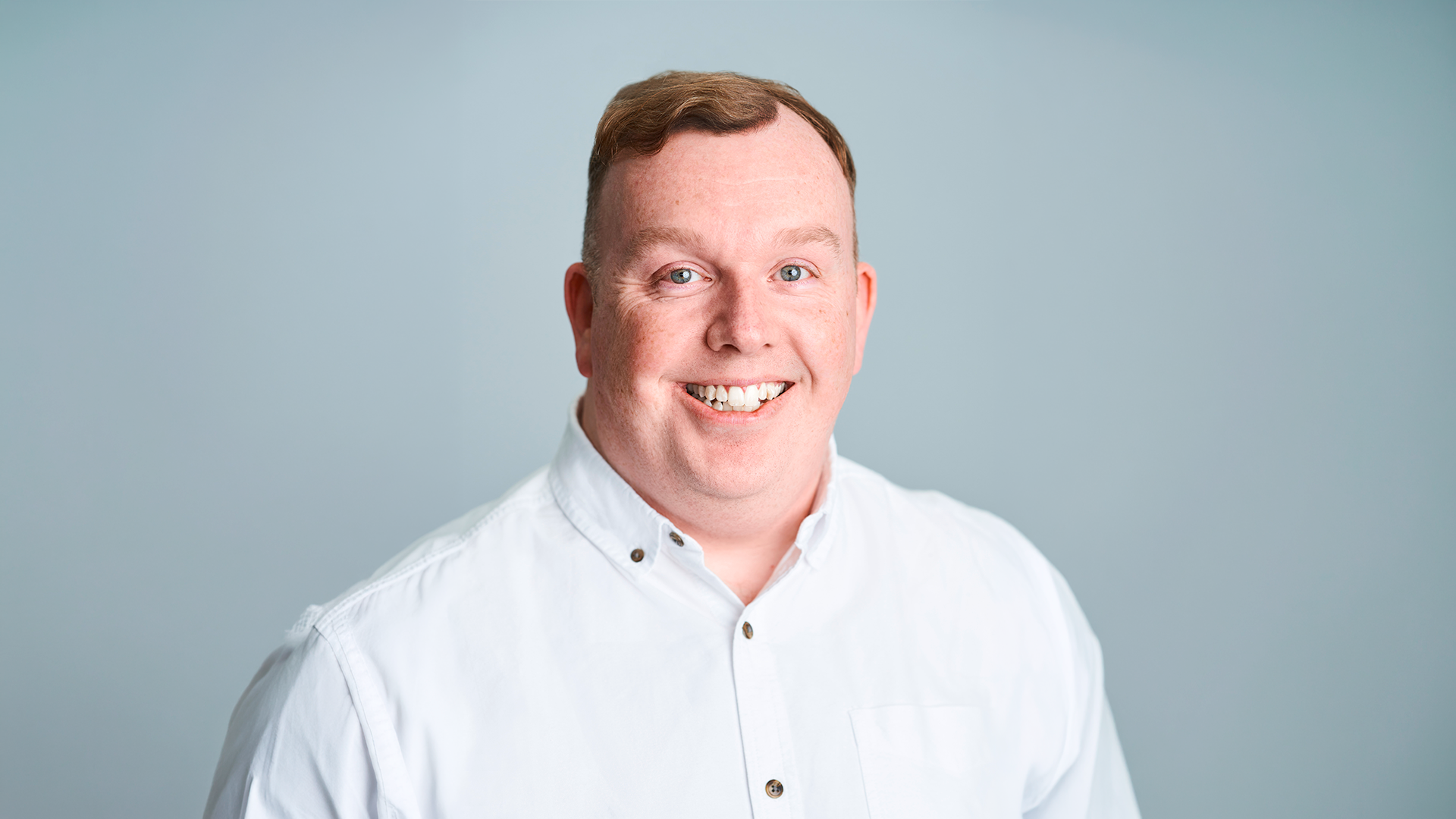 Dr Gavin Maxwell, Unilever’s Head of Regulatory Science Strategy & Advocacy. A man with brown hair, blue eyes, white shirt.
