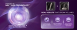 An abstract purple ‘drop’ depicting Dynoxidil with the words ‘powered by next gen technology – Dynoxidil’. On the right, a ‘before and after’ comparison highlights visible improvements in hair thickness after one month, with the words ‘real results that speak volumes’. Underneath are three illustrations: one showing a comb with broken strands of hair; the second depicting a follicle, and the third a follicle with rings around it and droplets to the sides to illustrate ‘health’.