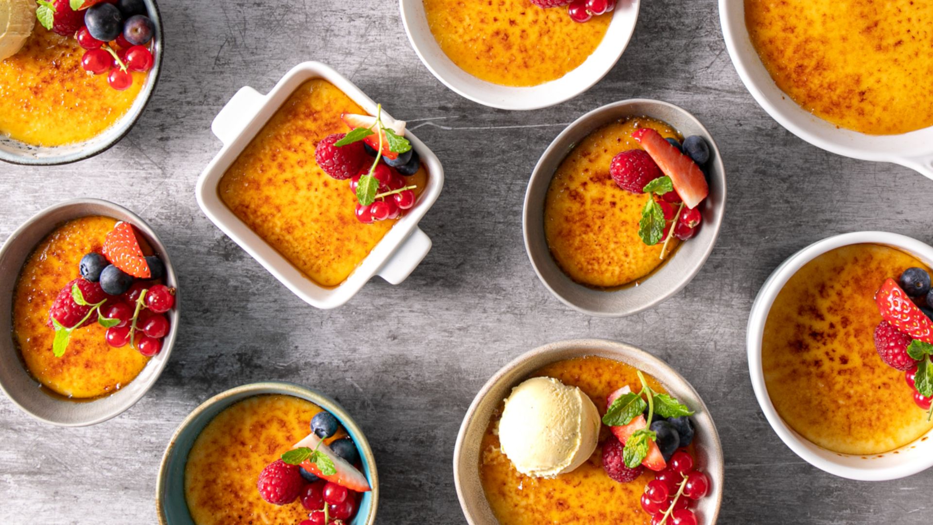 Selection of Carte D’Or Crème Brûlée Premium Desserts served in different sized dishes 