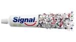 Signal toothpaste tube. The top half is normal. The bottom half is formed using recycled bits of plastic.