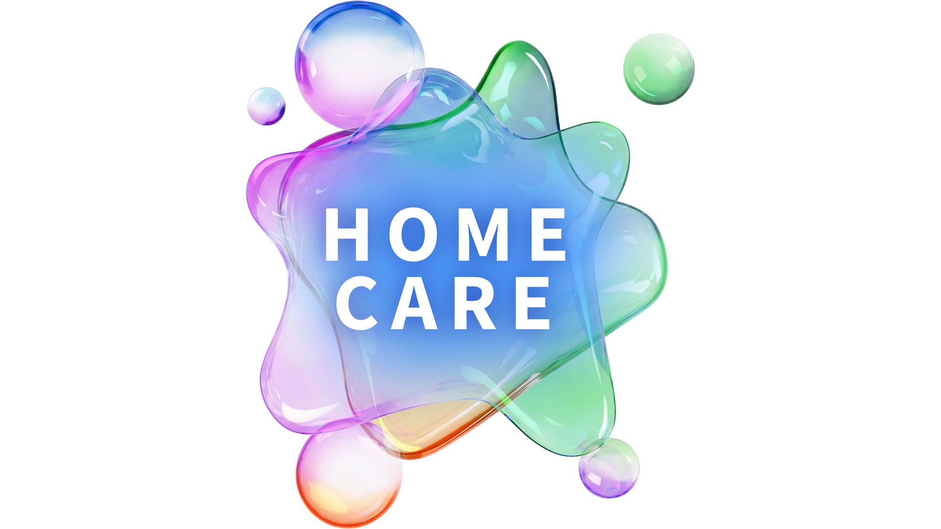 A graphic showing several bubbles in different colours and shapes. Within the bubbles are the words ‘Home care’.