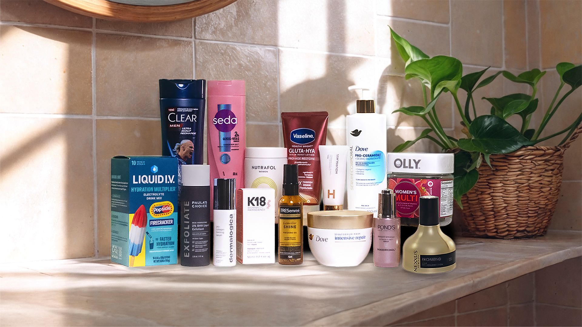 A display of Unilever's Beauty & Wellbeing Power Brands on shelf.