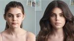 An image from Dove’s Reverse Selfie campaign. One half of a girl’s face is natural, the other is airbrushed.