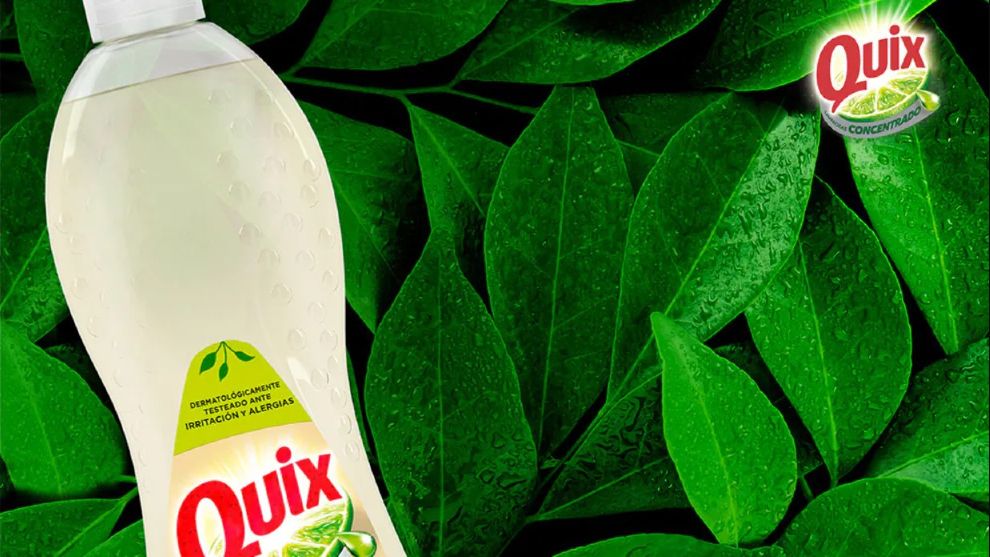 A bottle of Quix dishwasher liquid