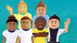 An image from Unilever’s Rexona brand. Animated avatars of six women football players, smiling and waving, in football kit.