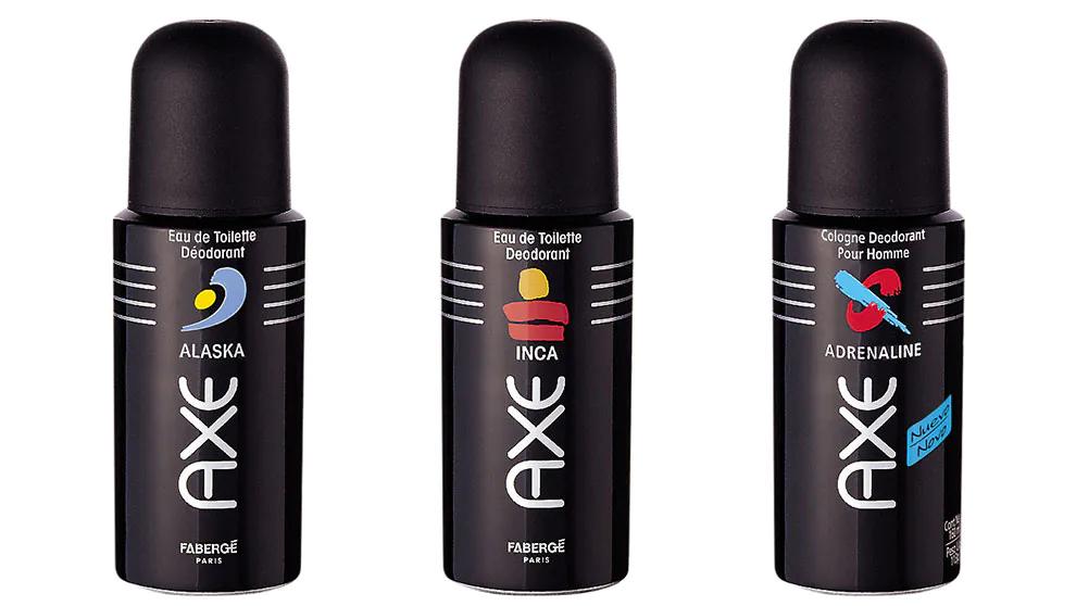 Axe body spray bottles in a row