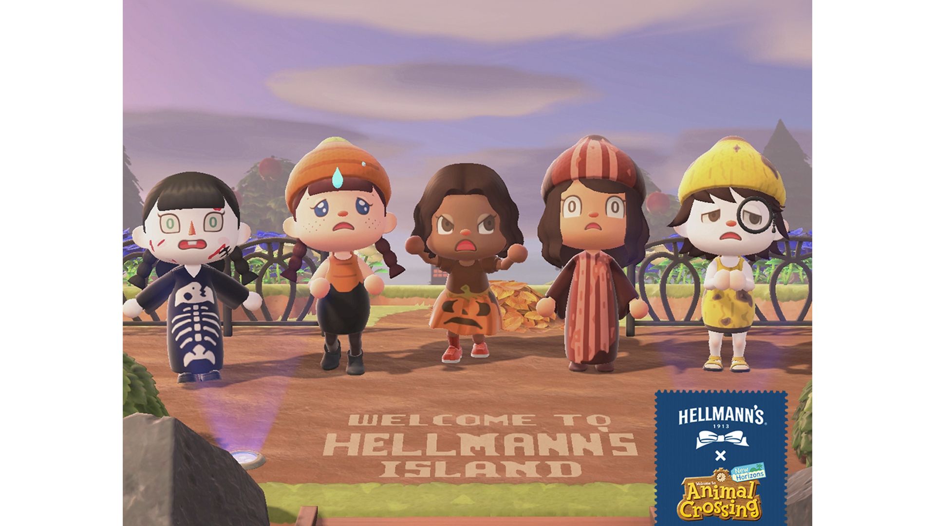 Still of Animal Crossing characters in Halloween costumes