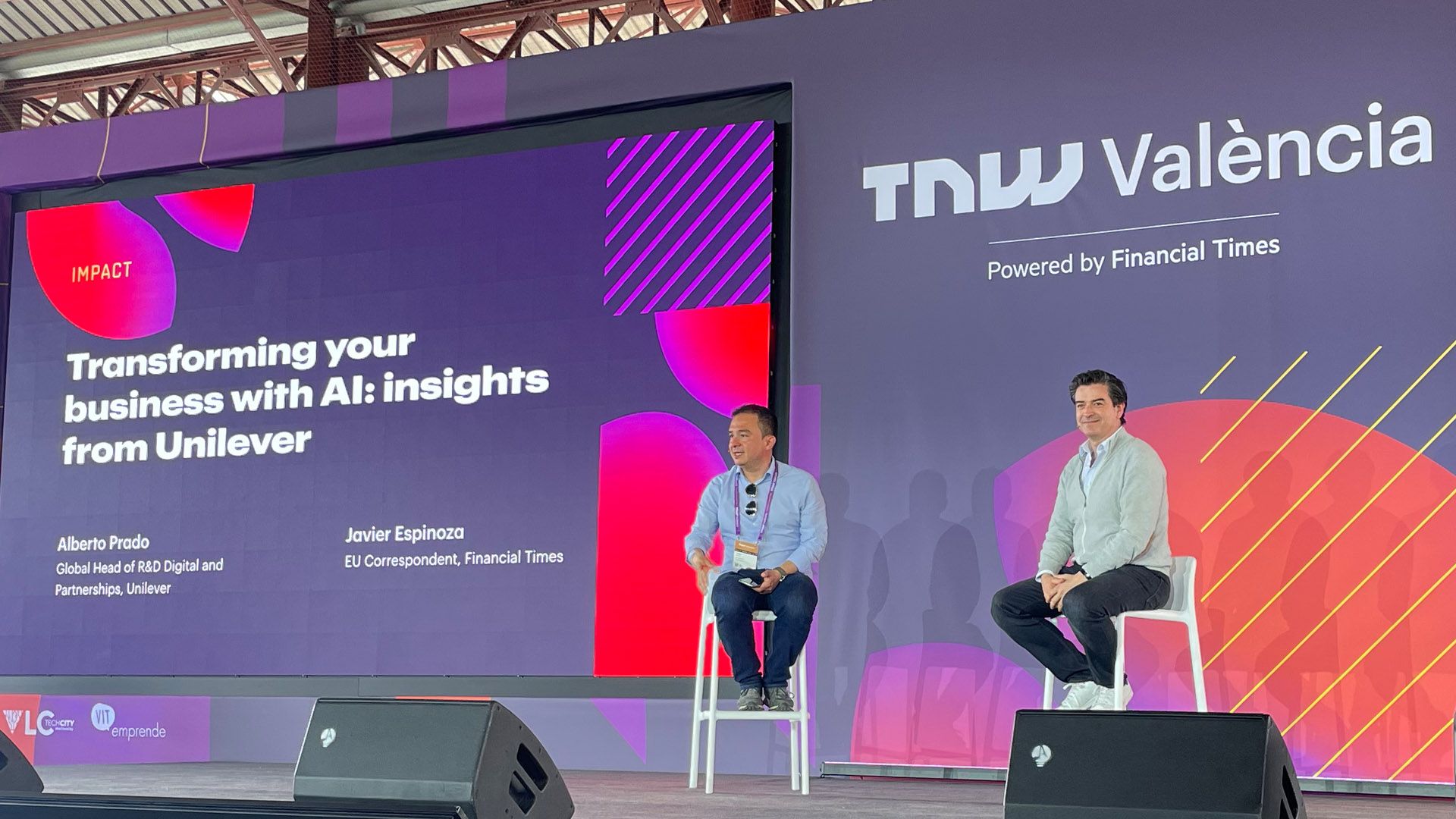 Alberto Prado, Unilever R&D’s Head of Digital & Partnerships, on the main stage at the Next Web conference in Valencia.
