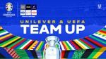 An illustration of the EUFA Euro 2024 cup with a coloured background representing the participating countries