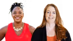 Tiffany Yizar is a black woman in a red top. Dr Sam Samaras is a white woman with long red hair. Both are smiling and looking to camera.