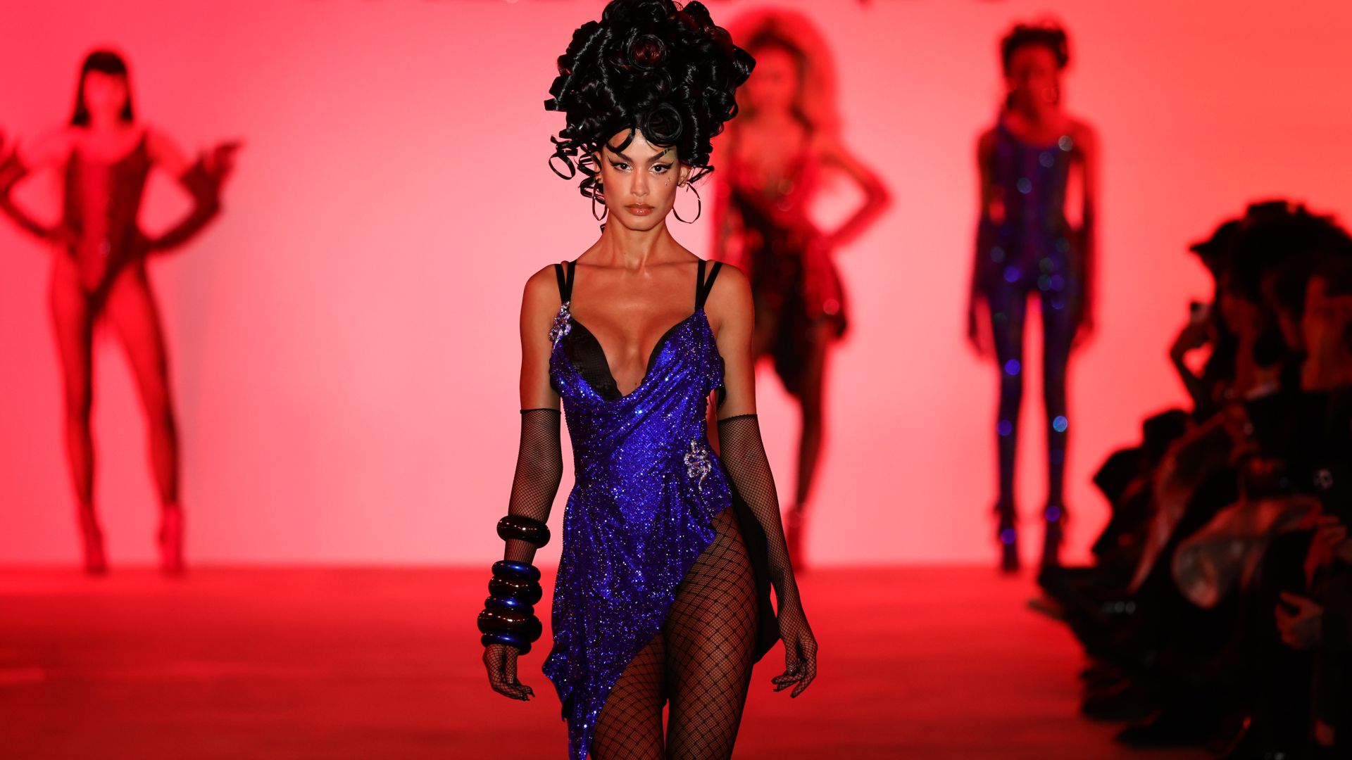  A model walks the runway for The Blonds at New York Fashion Week. Her hair (piled high with extreme volume) was styled using TRESemmé  products.