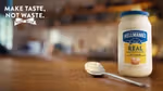 A jar and spoon of Hellmann’s mayonnaise showcasing the brand’s Make Taste, Not Waste campaign