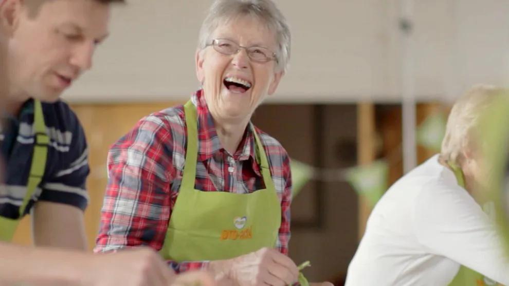 A person laughing