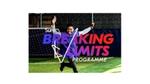A photo of a young boy on a football pitch with his arms up. A white tick sits over him and the text reads Sure Breaking Limits programme