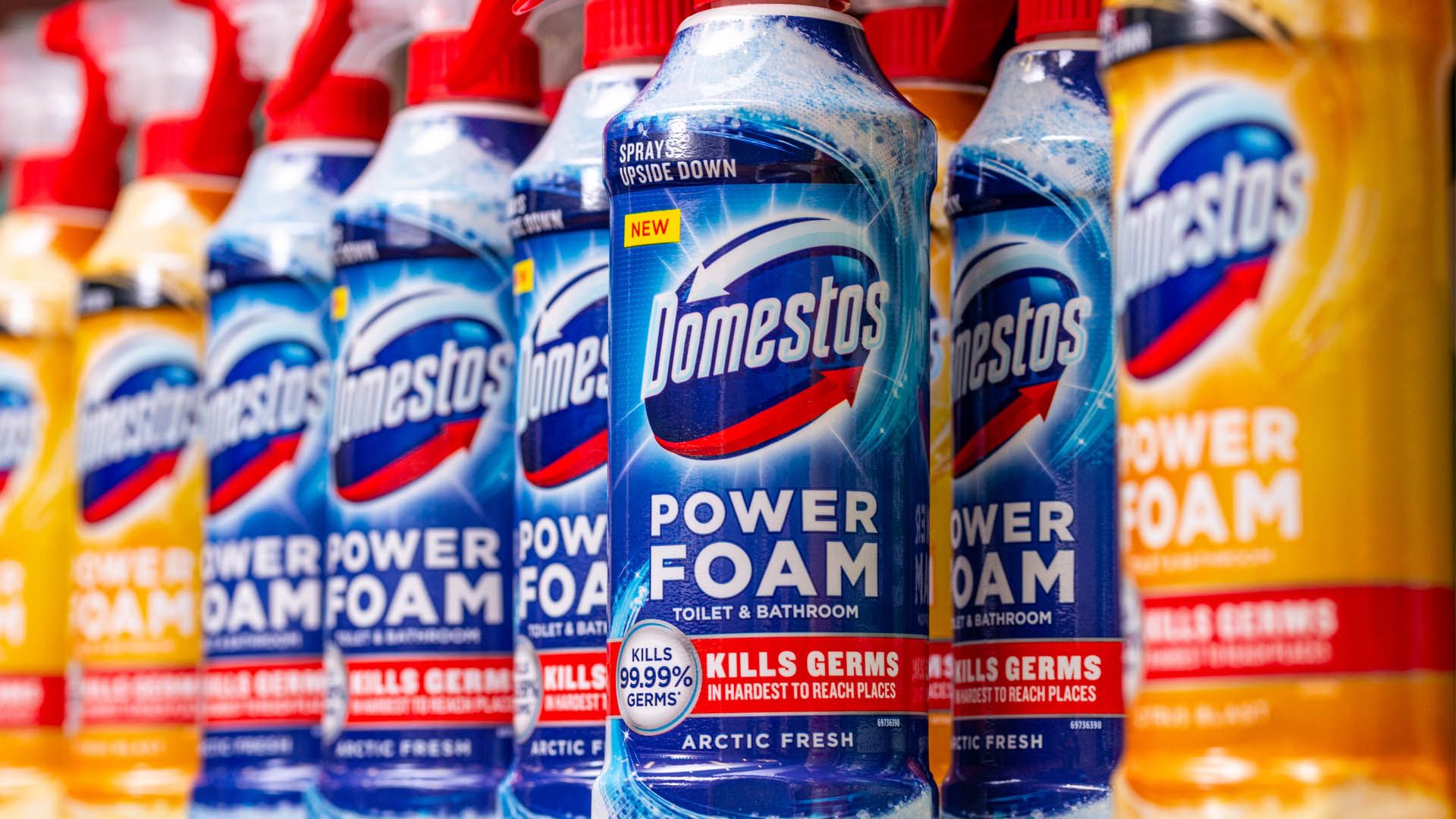 A selection of Domestos Power Foam products. The range sits within Unilever’s Home Care business group.