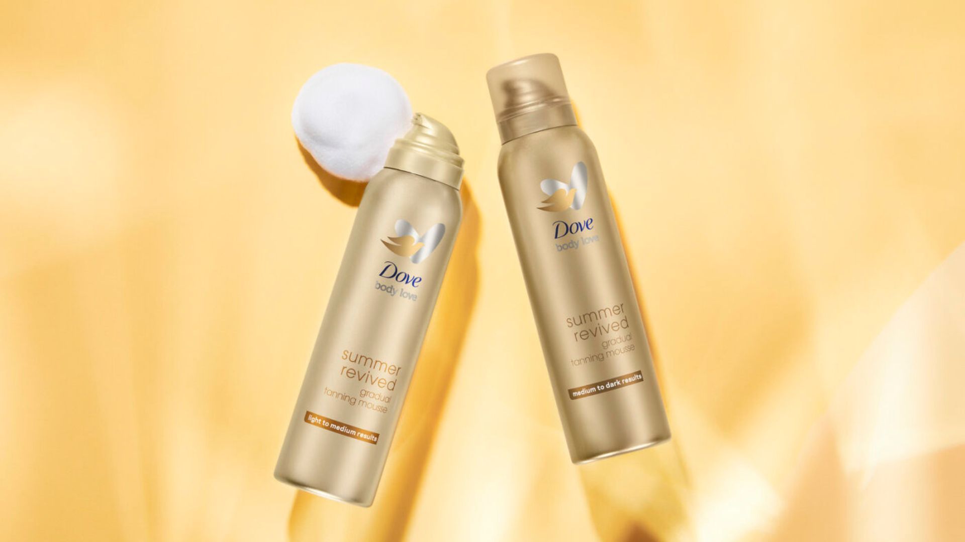 Two cans of Dove Summer Revived mousse from Dove’s gradual tan range to give skin a summer glow. 