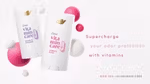 Two Dove VitaminCare+ stick deodorants with text reading ‘Supercharge your odor protection with vitamins’