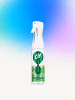 A bottle of Cif All-in-One Infinite Clean spray with a white trigger top, set against a blue‑to‑purple gradient background.