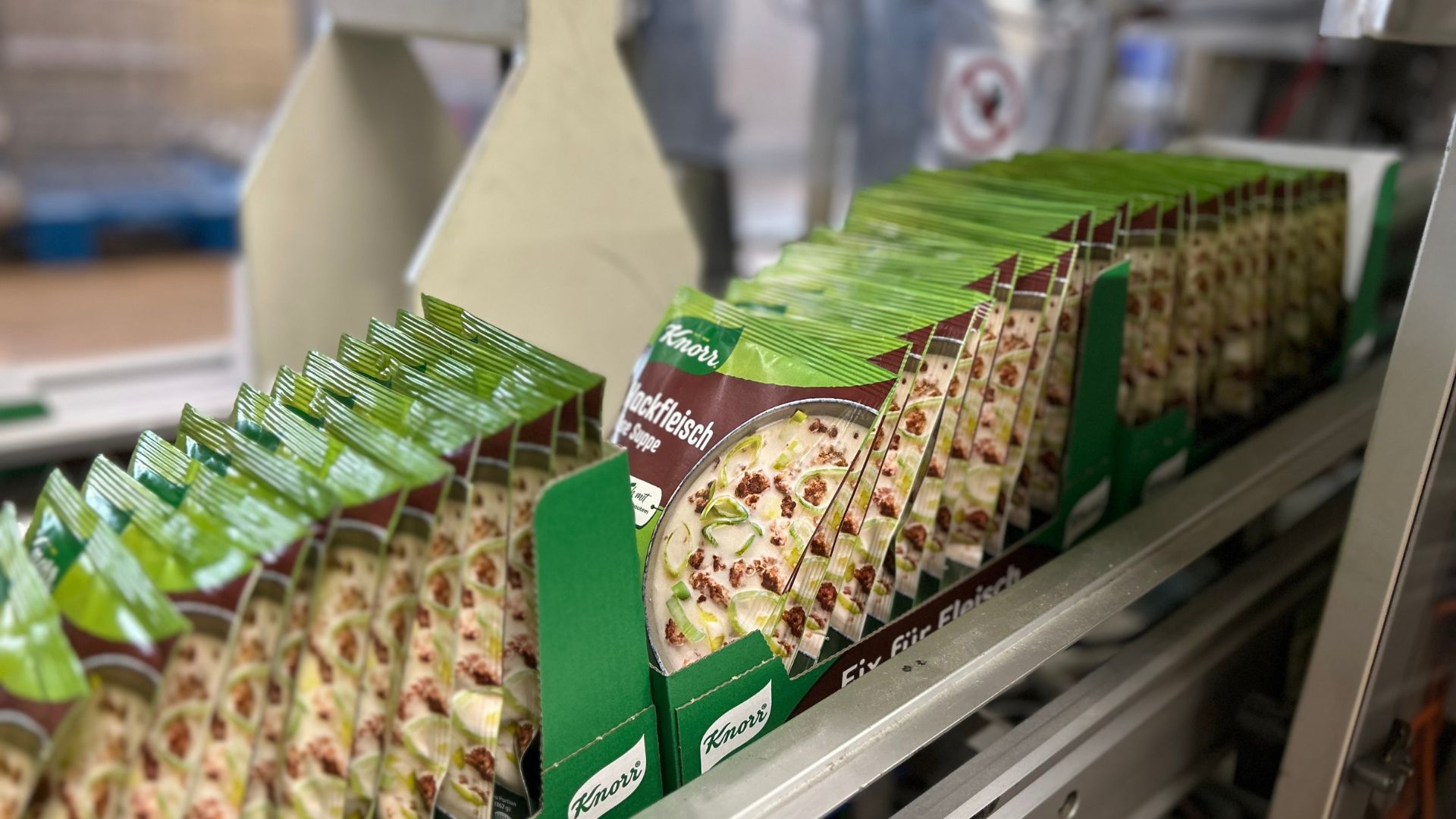 Knorr products in boxes on a factory line