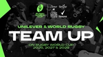 The logos for Rugby World Cup, Dove, Dove Men+Care, Simple and Rexona are shown above the words ‘Unilever and World Rugby team up on Rugby World cup 2025, 2027 and 2029.’