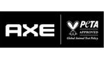 A black rectangle with white text and logos for Axe and PETA, People for the Ethical Treatment of Animals